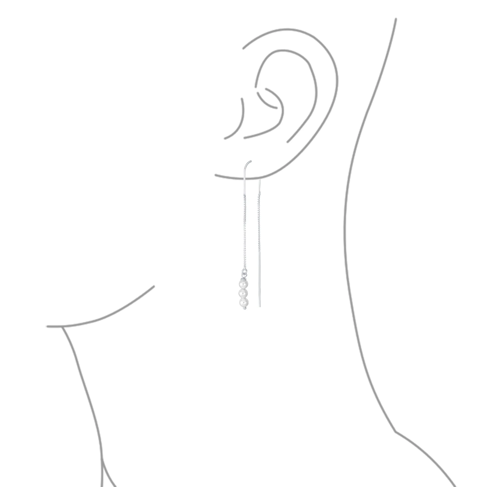 Set of 2 Minimalist Long Chain Wire Hook Dangle Earrings 3 Pearls 4 Bead Balls