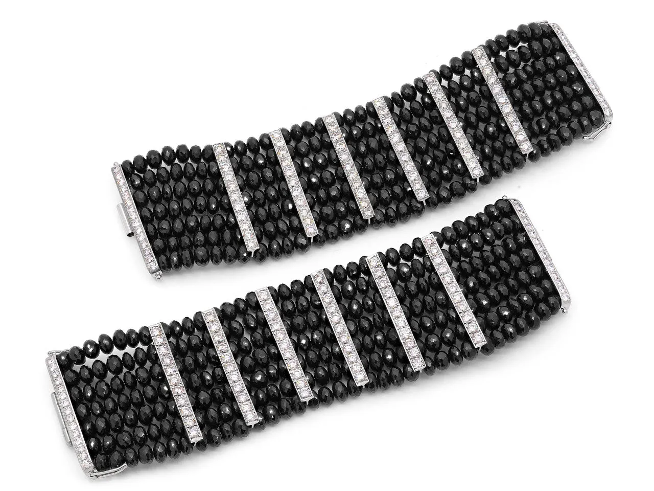 Set of Tallarico Onyx and Diamond Cuff Bracelets in 18K White Gold