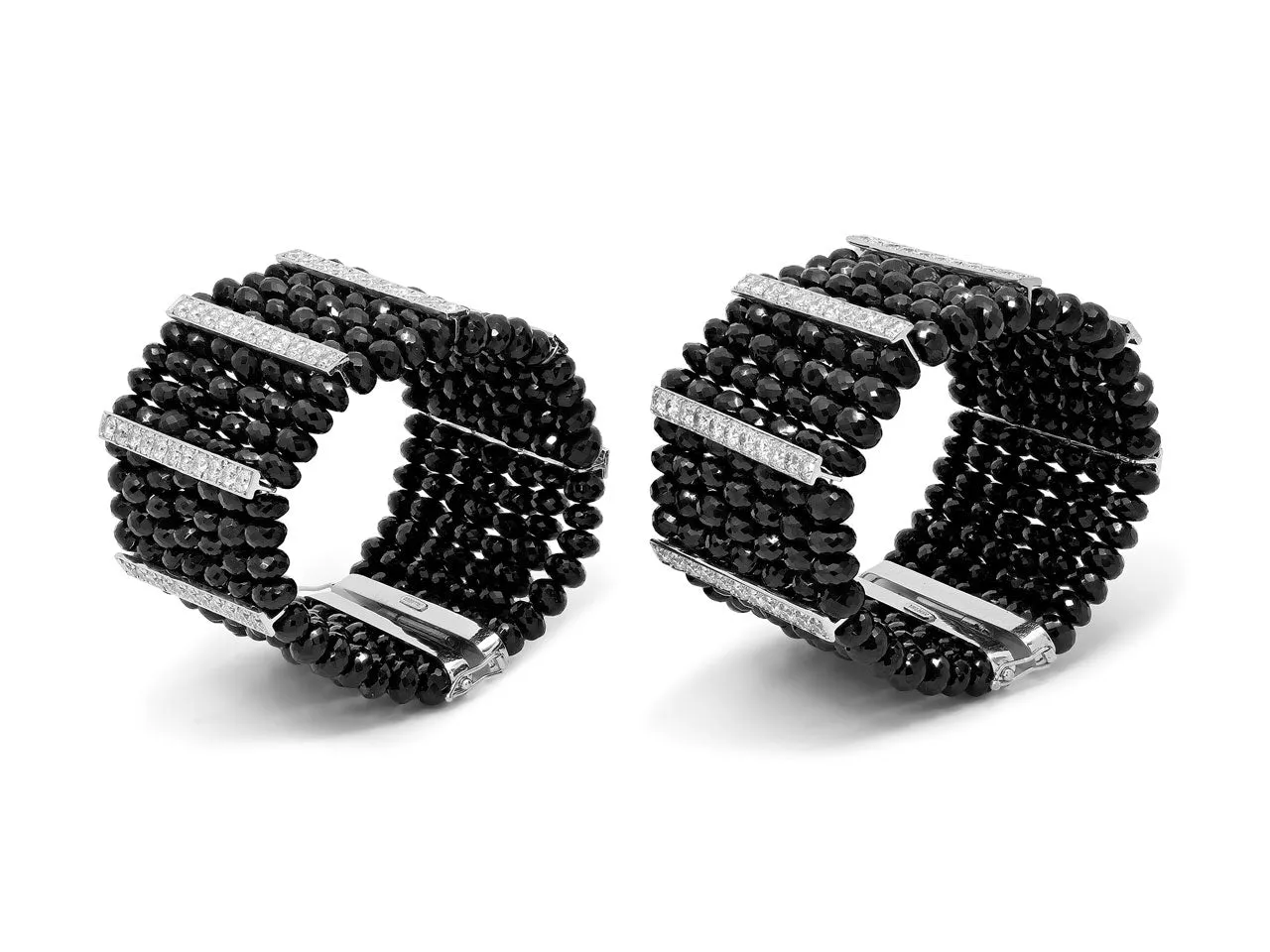 Set of Tallarico Onyx and Diamond Cuff Bracelets in 18K White Gold