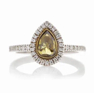Sethi Couture Pear Shape Green Diamond Gold Ring