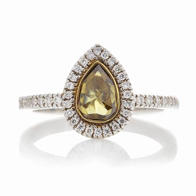 Sethi Couture Pear Shape Green Diamond Gold Ring