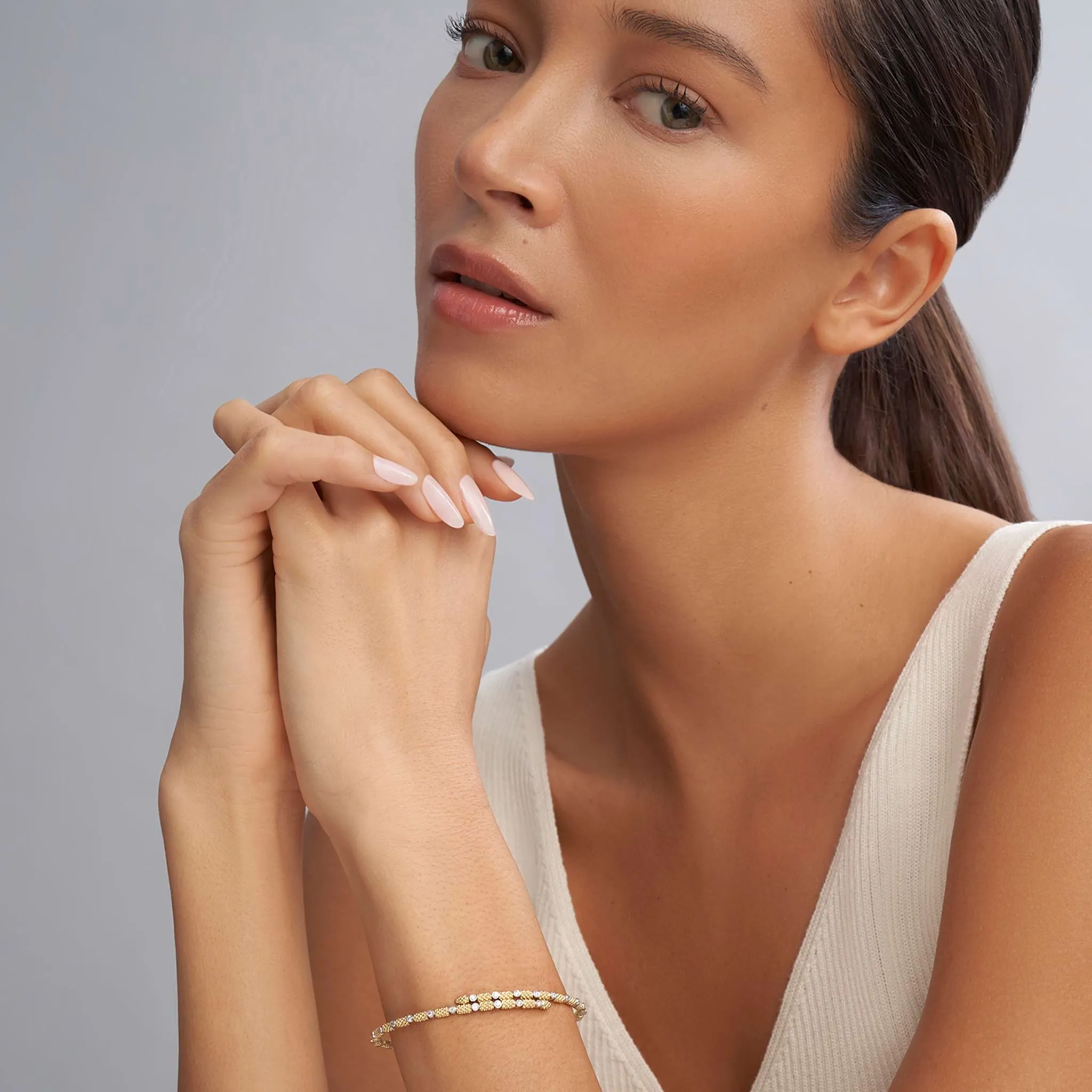 Signature Caviar 18K Gold and Diamond Superfine Cuff Bracelet