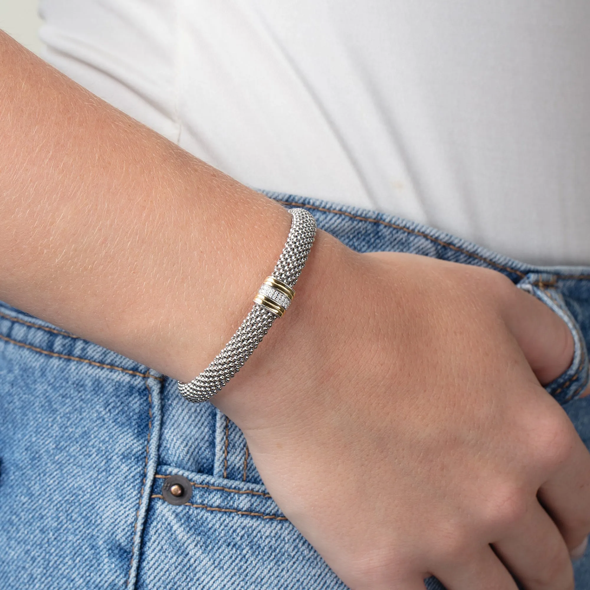 Silver, 18K Gold & Diamond Prosecco Bracelet