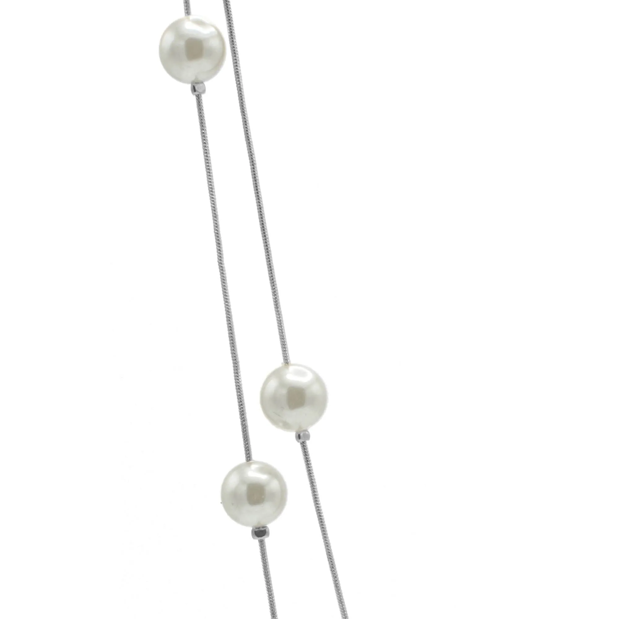 SILVER AND CREAM PEARL TWO ROW LAYER NECKLACE AND EARRINGS SET #SQWS0912516S(XL10)