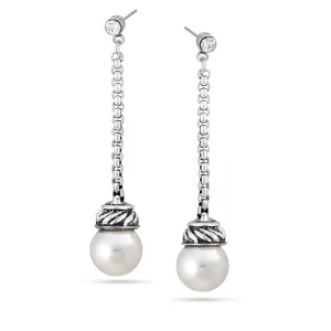 Silver chain and Cream Pearl Tassel Earrings #SWR-CP3661 ER (TB5)