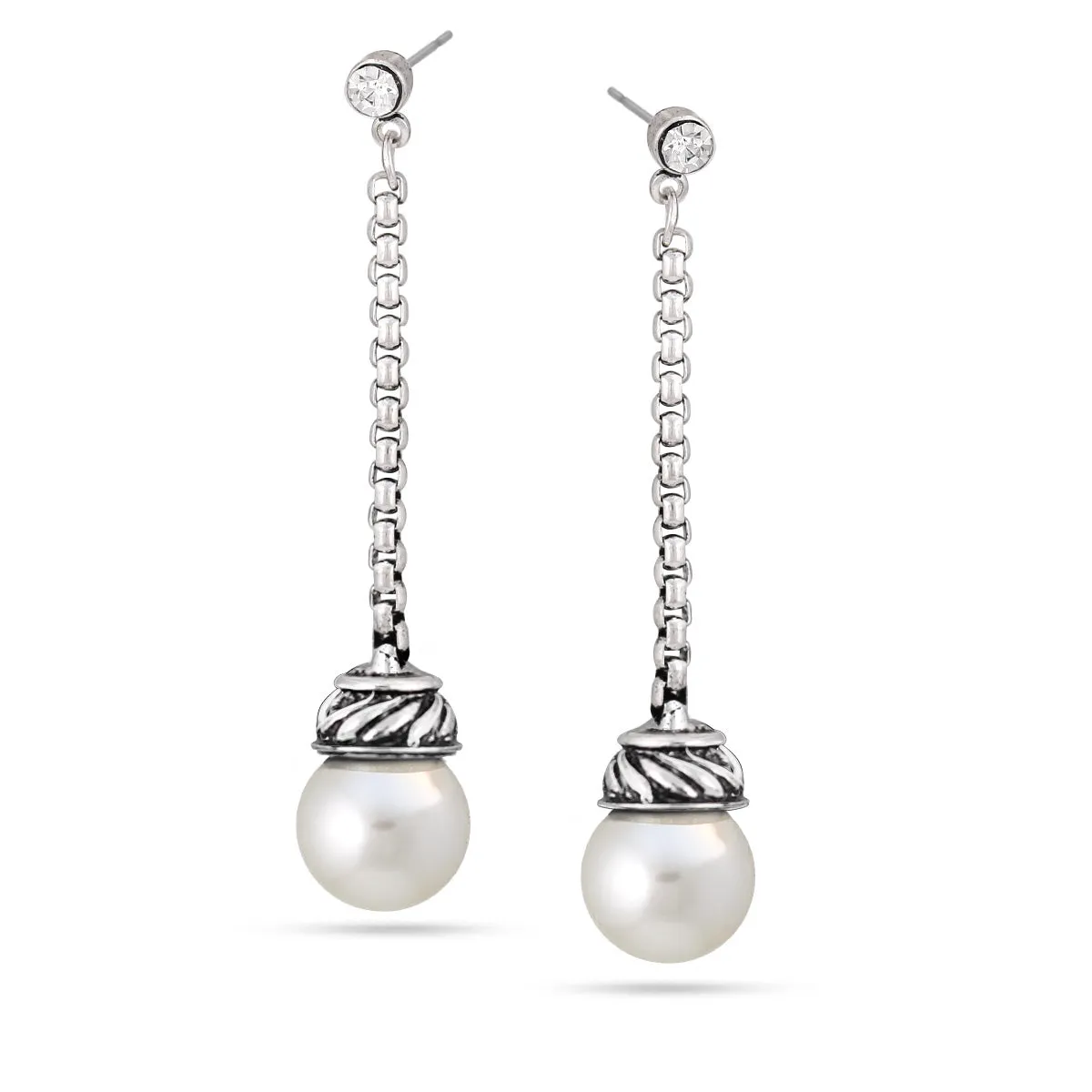 Silver chain and Cream Pearl Tassel Earrings #SWR-CP3661 ER (TB5)