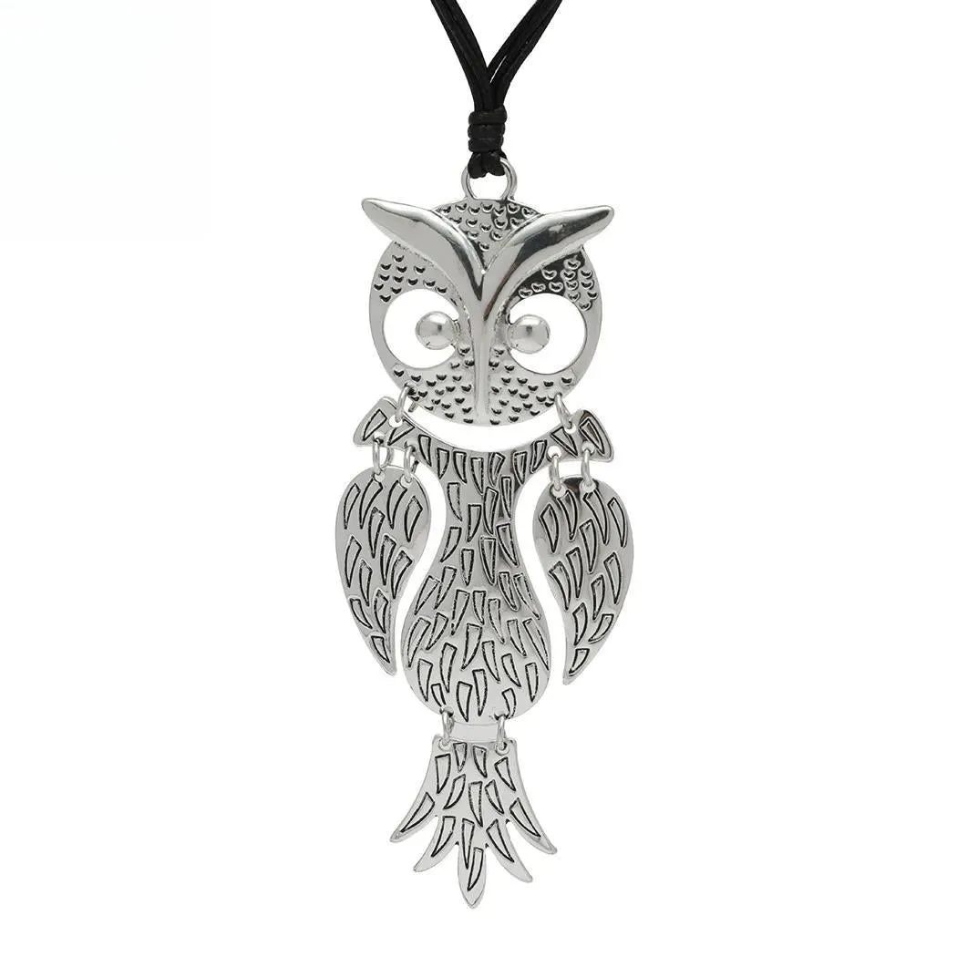 Silver Color Owl Suspension Pendants Long Collares Necklace Chains Accessories for Women