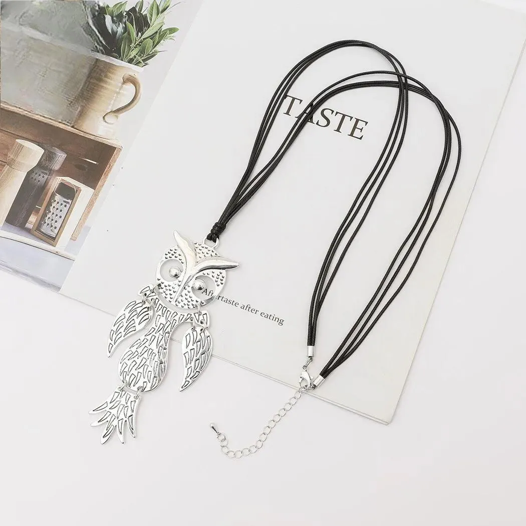 Silver Color Owl Suspension Pendants Long Collares Necklace Chains Accessories for Women