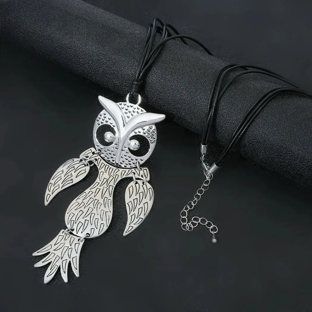 Silver Color Owl Suspension Pendants Long Collares Necklace Chains Accessories for Women
