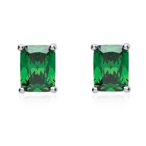 Silver Emerald Cut Green CZ Stud Earrings
