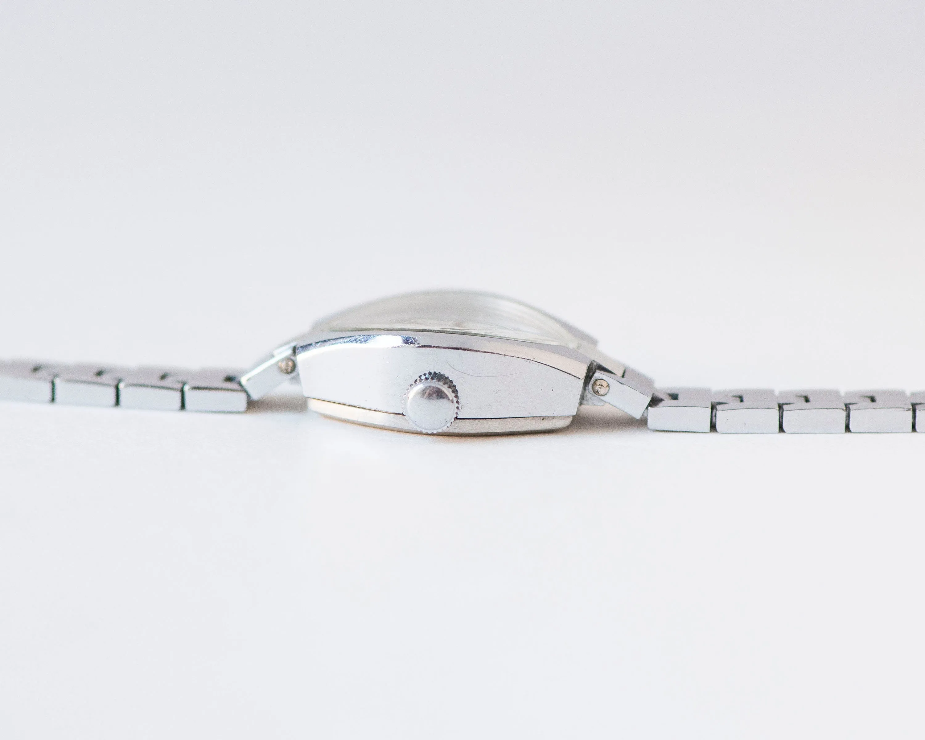 Silver eye cocktail watch bracelet Dawn silver shade case, delicate women wrist watch vintage dainty jewelry gift tiny bangle chic accessory