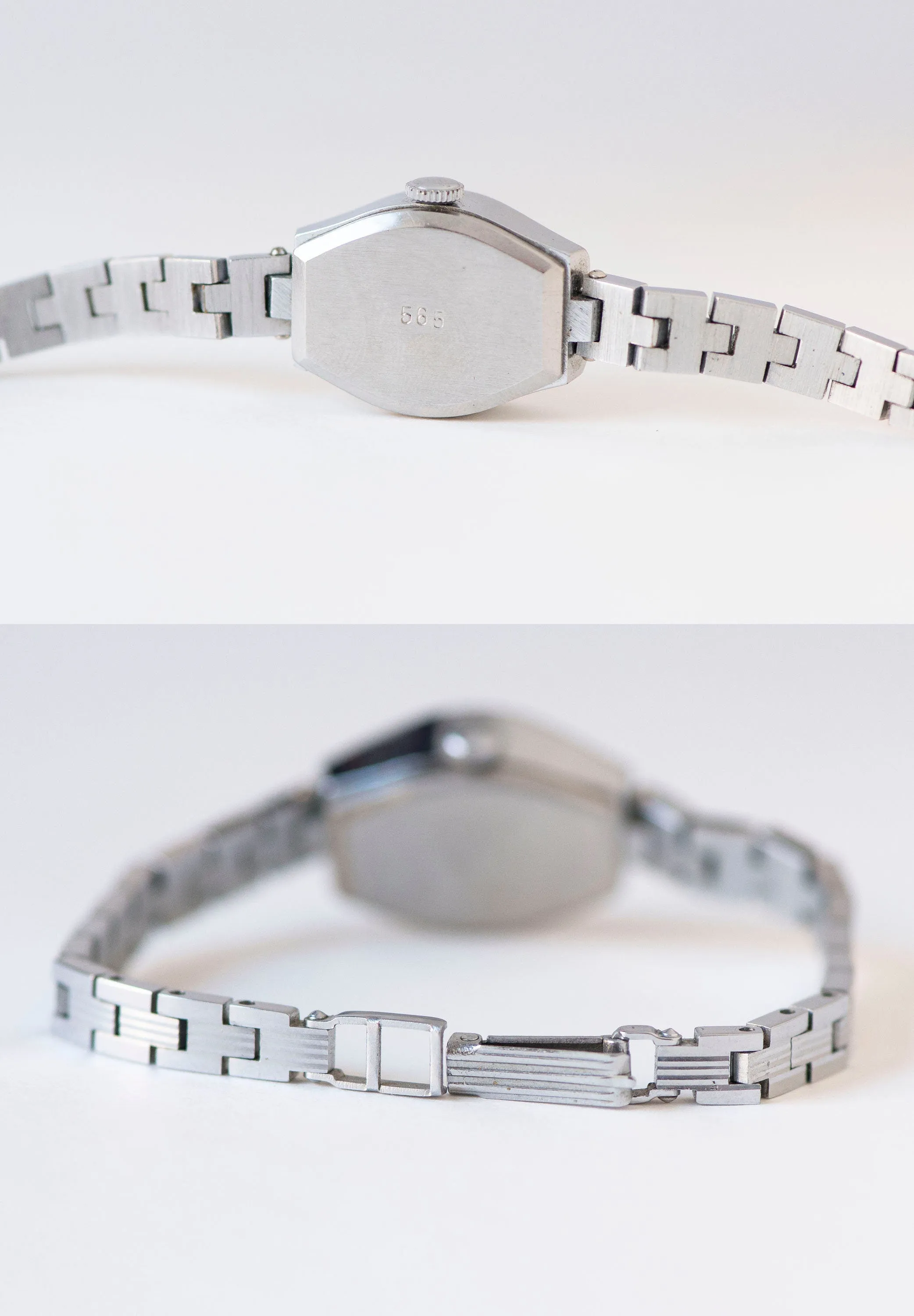 Silver eye cocktail watch bracelet Dawn silver shade case, delicate women wrist watch vintage dainty jewelry gift tiny bangle chic accessory