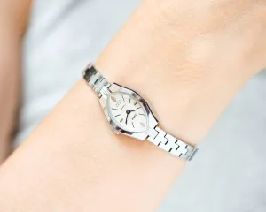 Silver eye cocktail watch bracelet Dawn silver shade case, delicate women wrist watch vintage dainty jewelry gift tiny bangle chic accessory