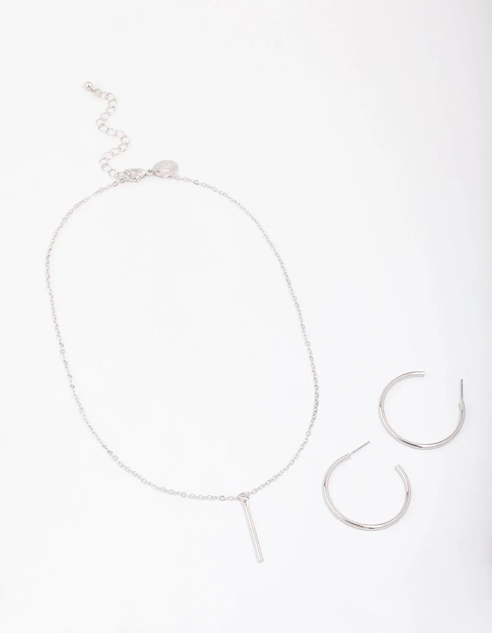 Silver Slim Stick Necklace & Earrings Jewellery Set