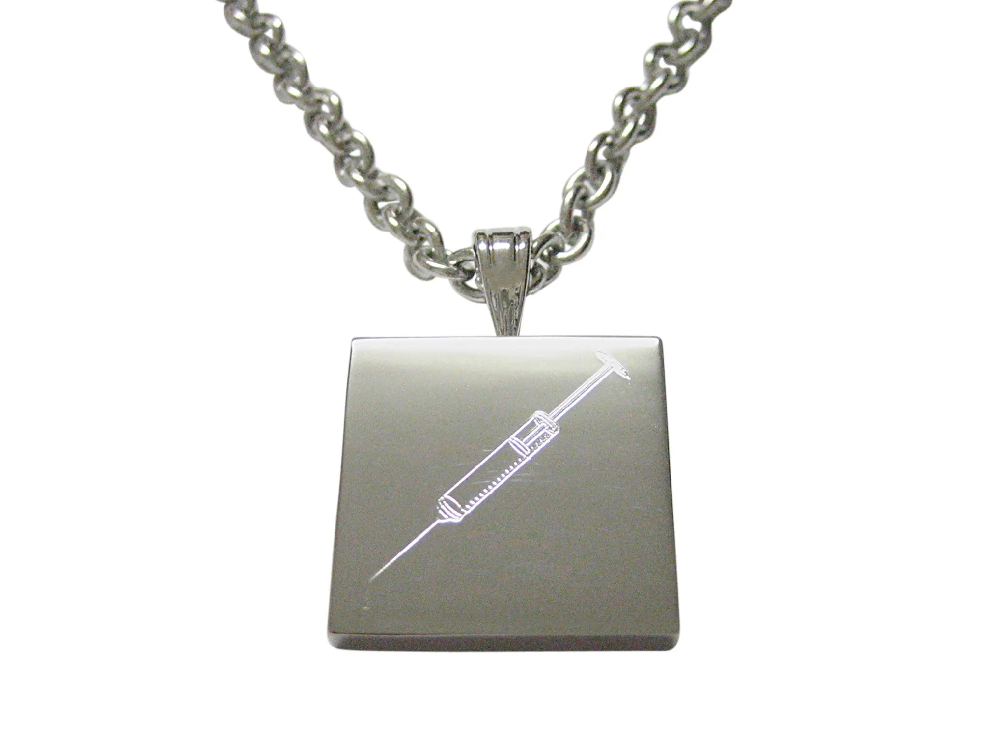 Silver Toned Etched Phlebotomist Hypodermic Needle Necklace