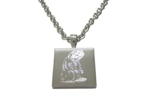 Silver Toned Etched Standing Beaver Pendant Necklace