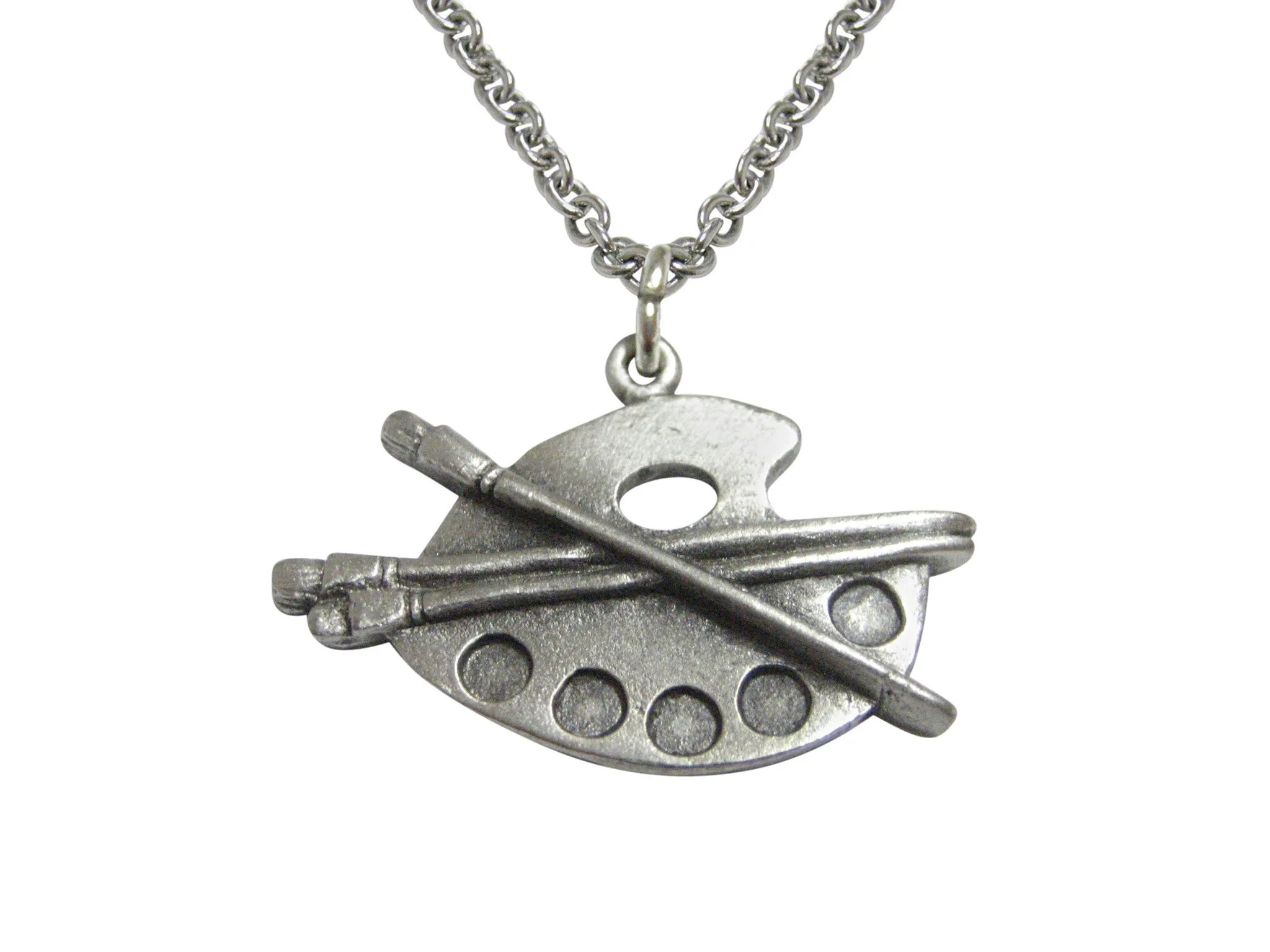 Silver Toned Textured Art Palette Pendant Necklace
