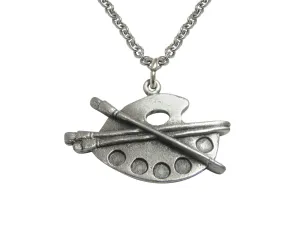 Silver Toned Textured Art Palette Pendant Necklace