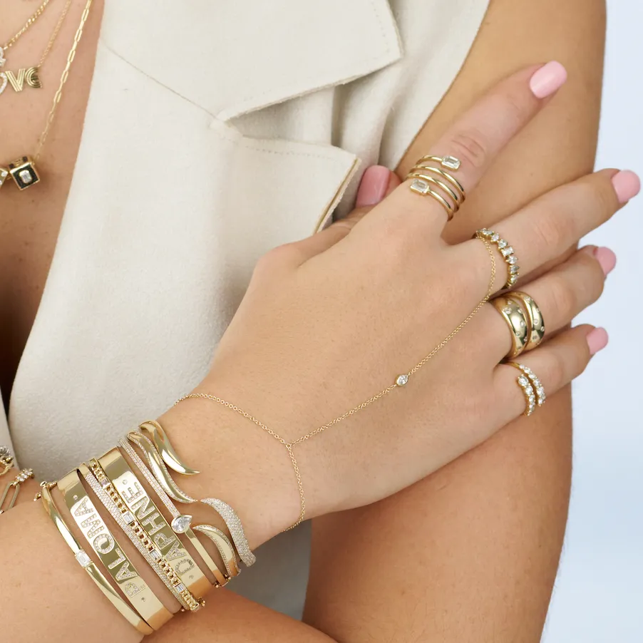 Single Fancy Shape Bezel Hand Chain Bracelet