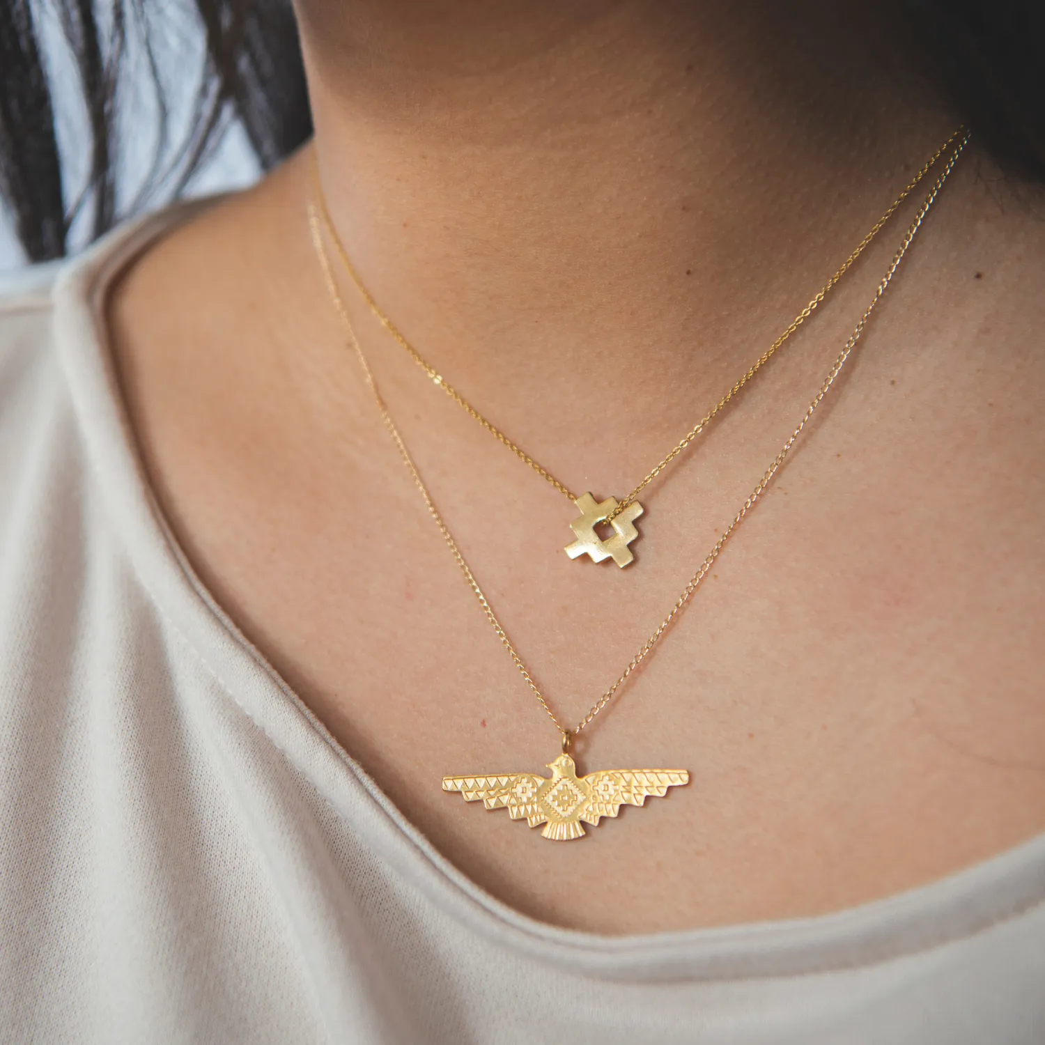 SkyWeaver: Gold Thunderbird Rising Pendant
