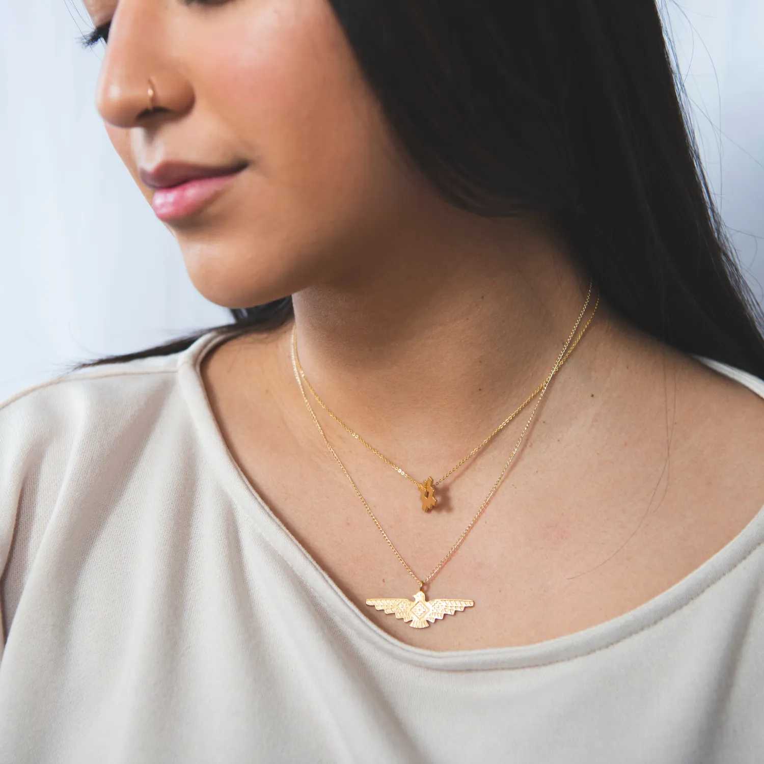 SkyWeaver: Gold Thunderbird Rising Pendant
