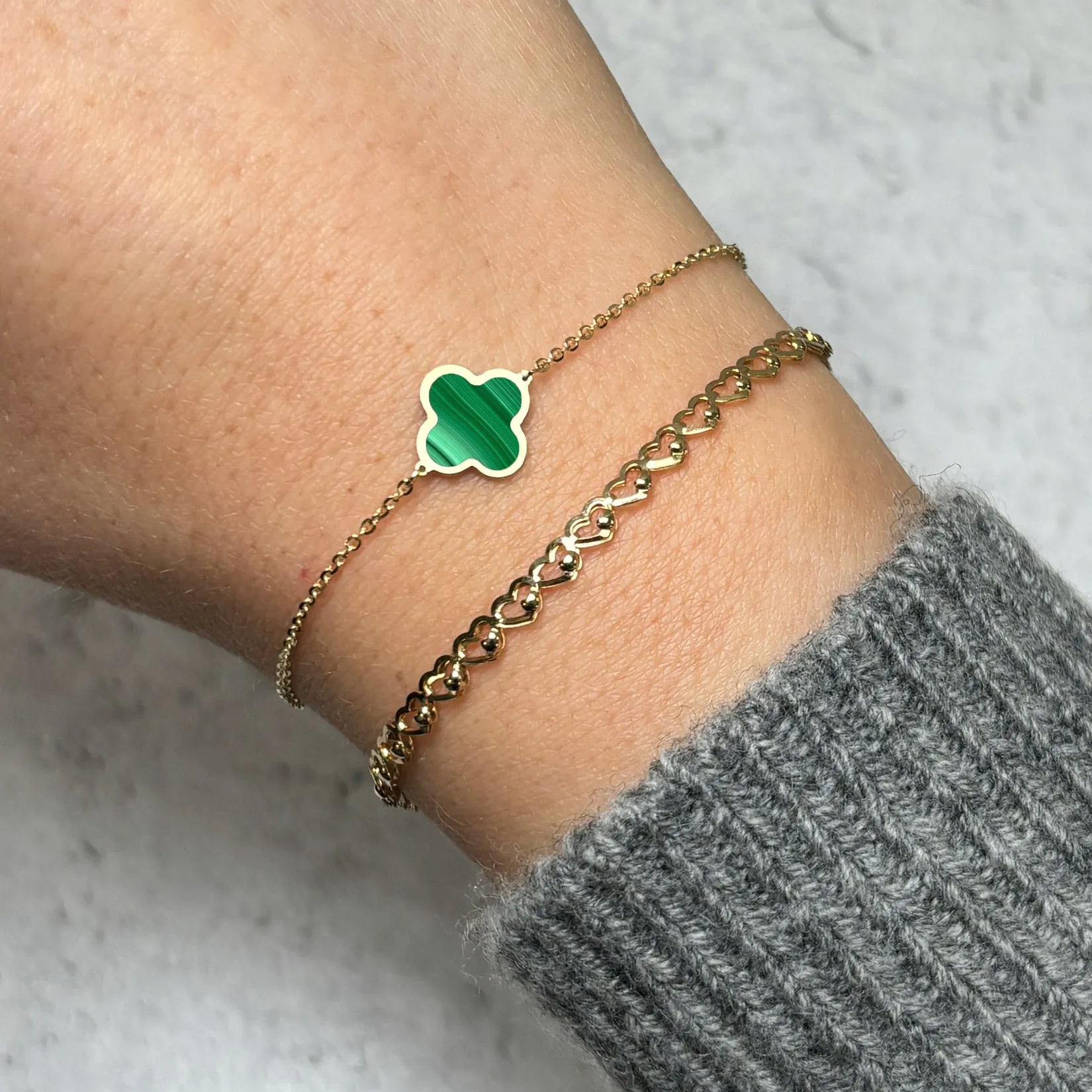 Small Malachite Single Clover Bracelet