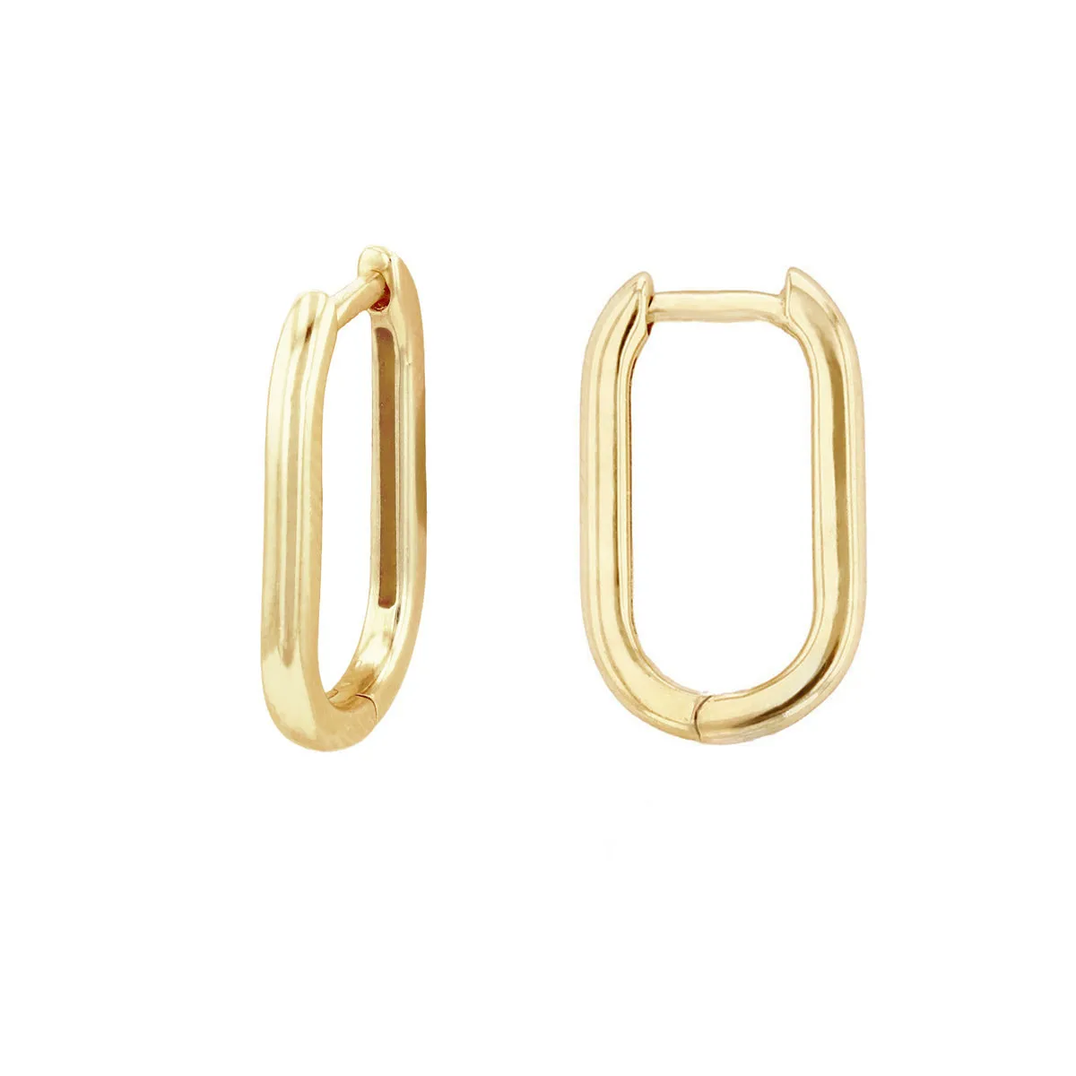 Soleil Collection Rectangular Hoop Earring With Drop Pearl | 9K Solid Yellow Gold