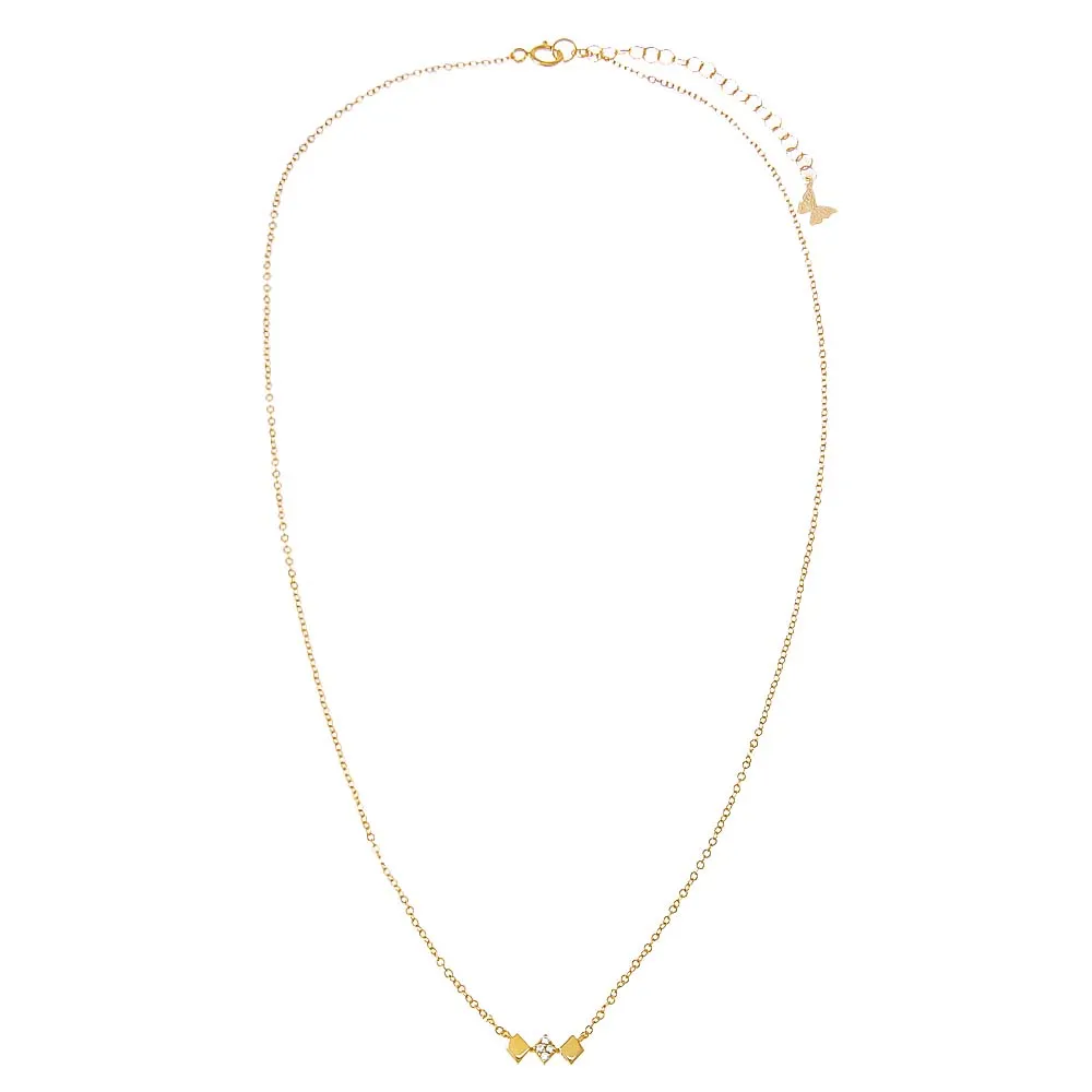 Solid/Pave Triple Diamond Shape Bar Necklace
