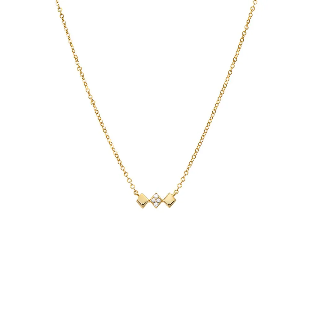 Solid/Pave Triple Diamond Shape Bar Necklace