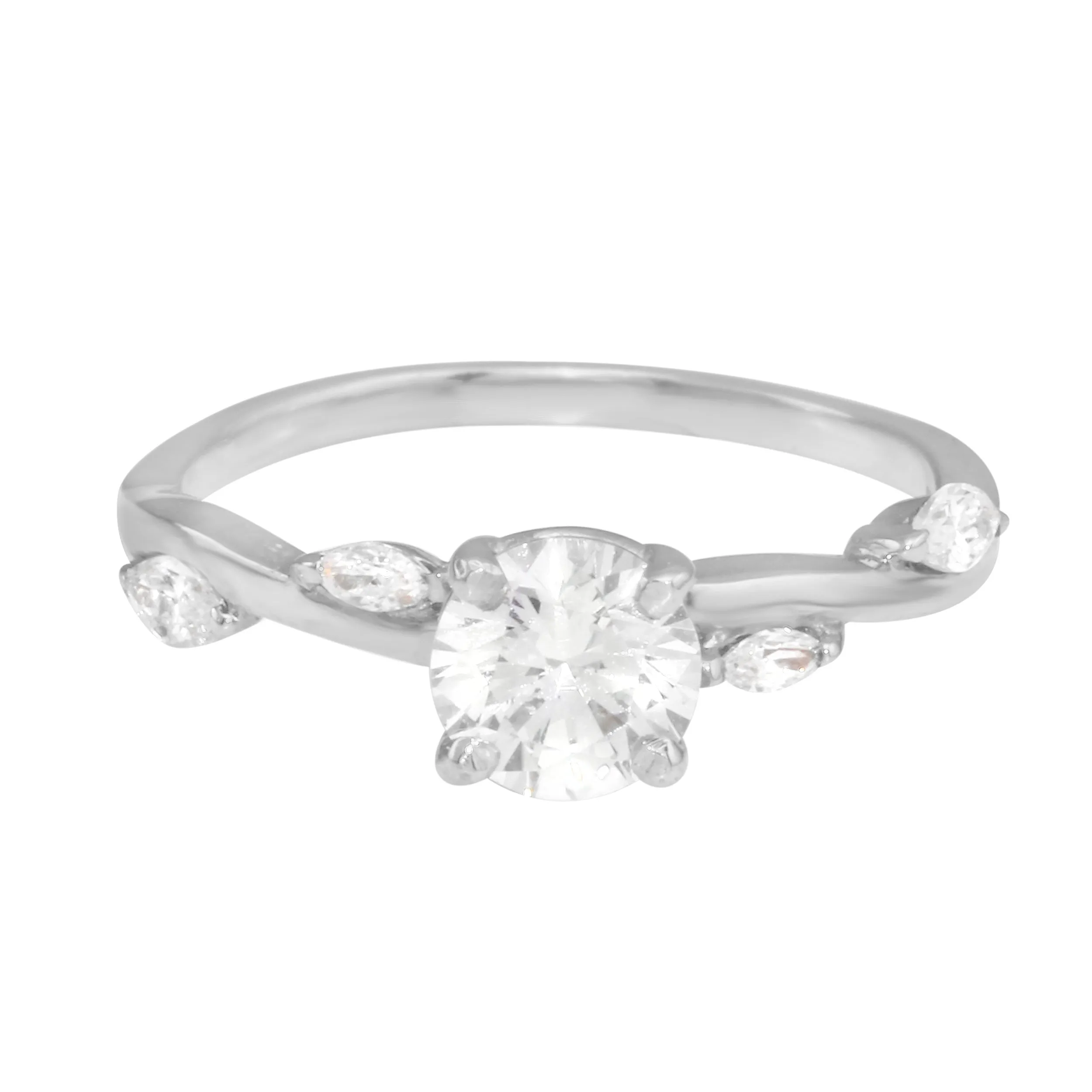 Solitaire Diamond and Marquise Leaf Twisted Band Engagement Ring Setting