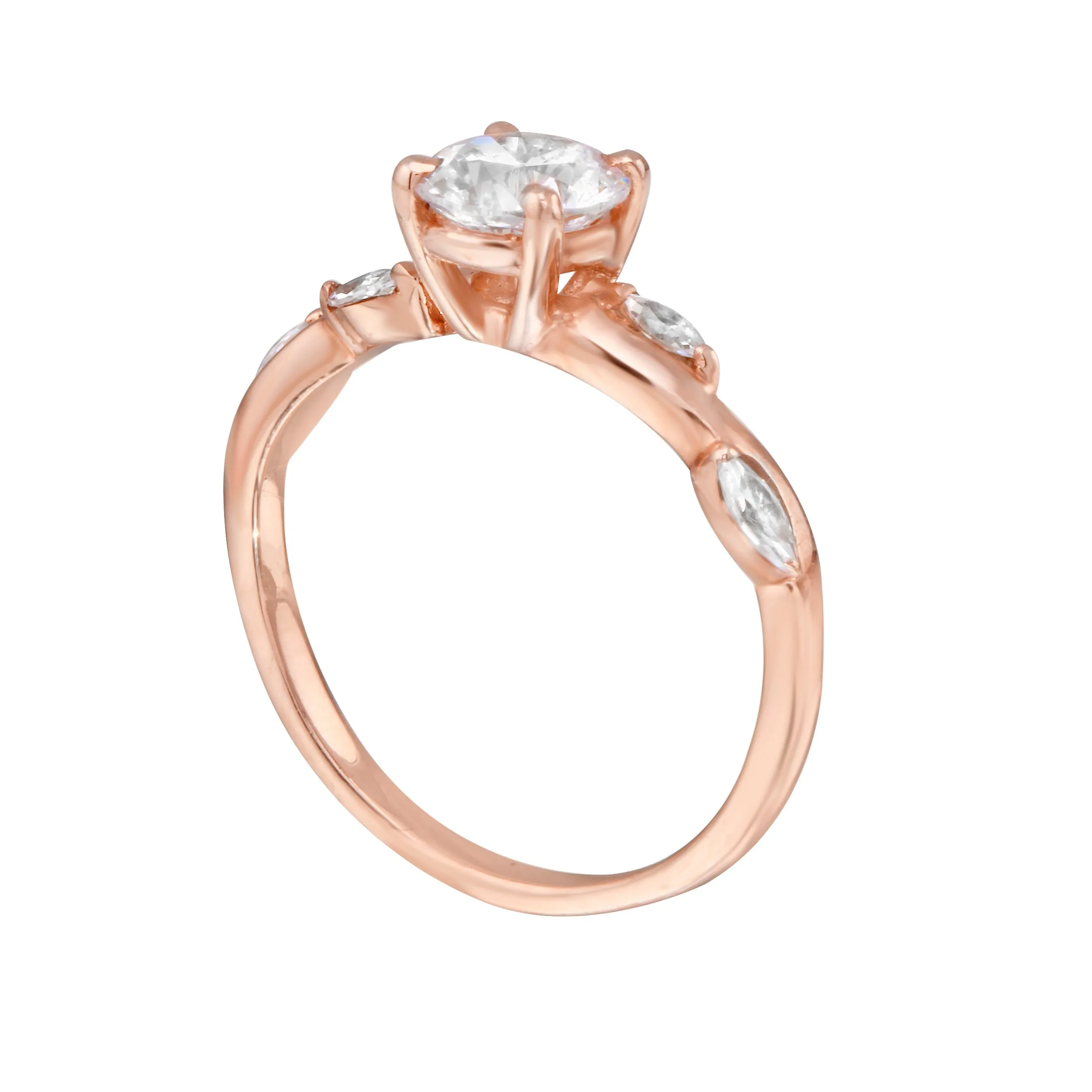 Solitaire Diamond and Marquise Leaf Twisted Band Engagement Ring Setting