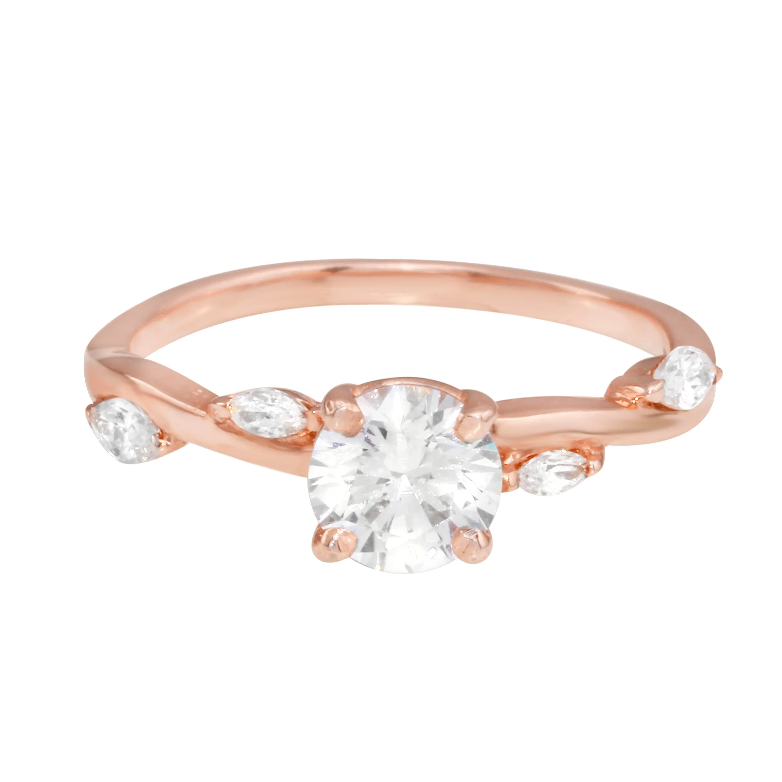 Solitaire Diamond and Marquise Leaf Twisted Band Engagement Ring Setting