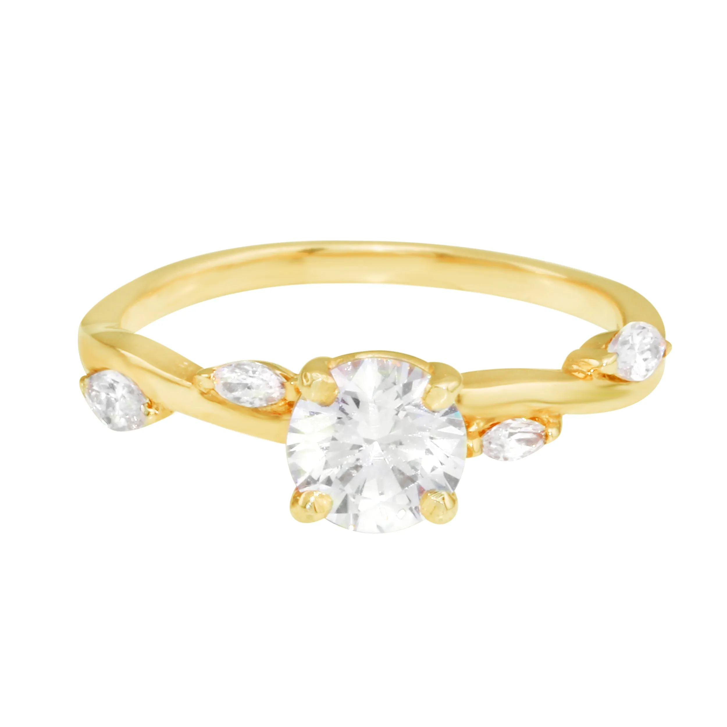 Solitaire Diamond and Marquise Leaf Twisted Band Engagement Ring Setting