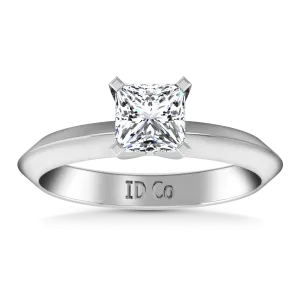 Solitaire  Princess Cut Diamond Engagement Ring Knife Edge 14K White Gold