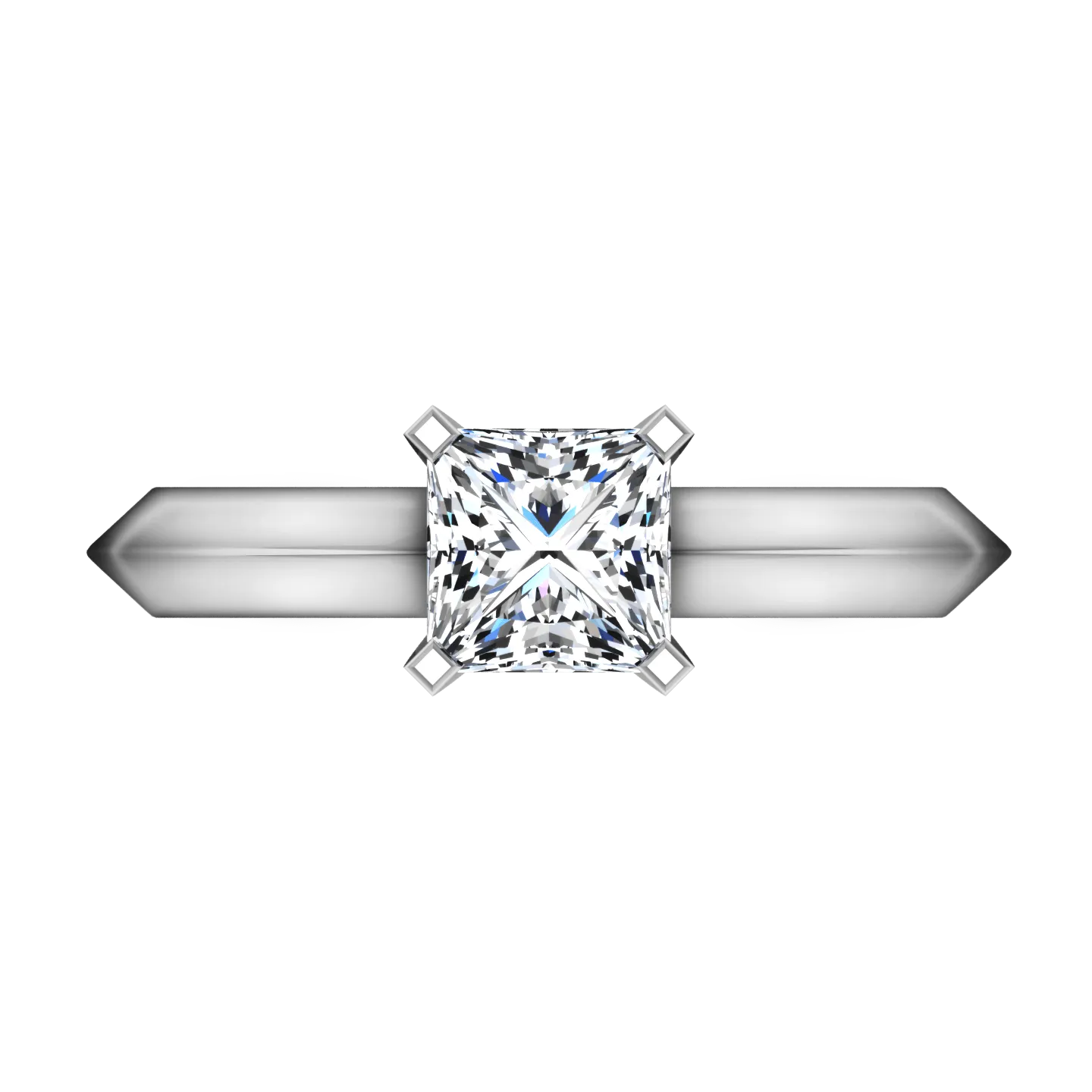 Solitaire  Princess Cut Diamond Engagement Ring Knife Edge 14K White Gold