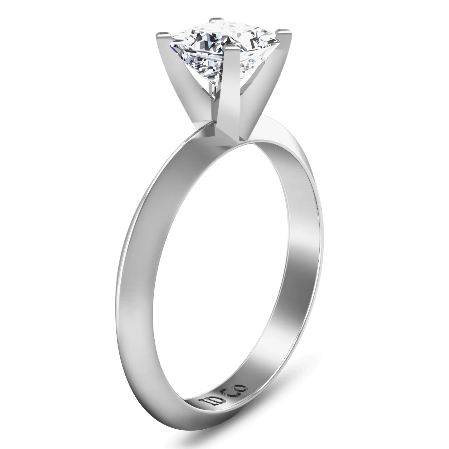 Solitaire  Princess Cut Diamond Engagement Ring Knife Edge 14K White Gold