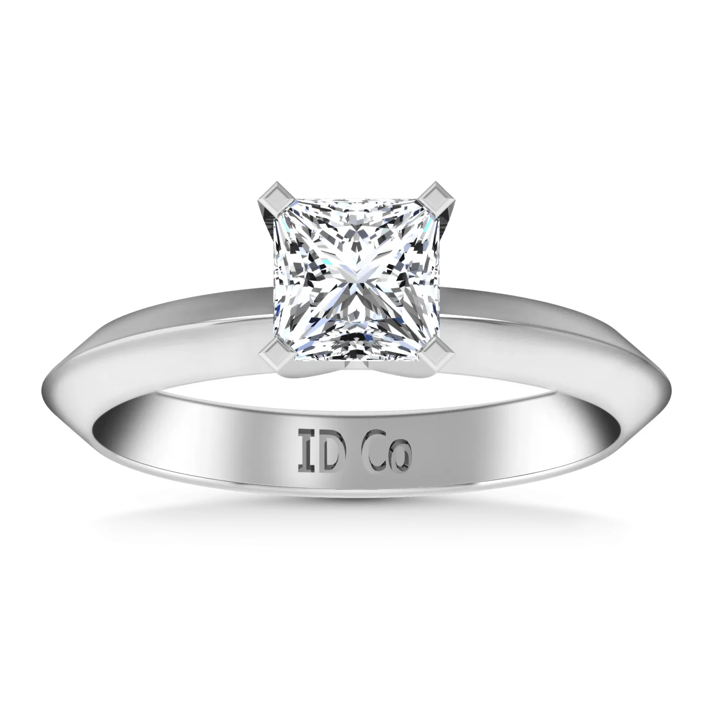 Solitaire  Princess Cut Diamond Engagement Ring Knife Edge 14K White Gold