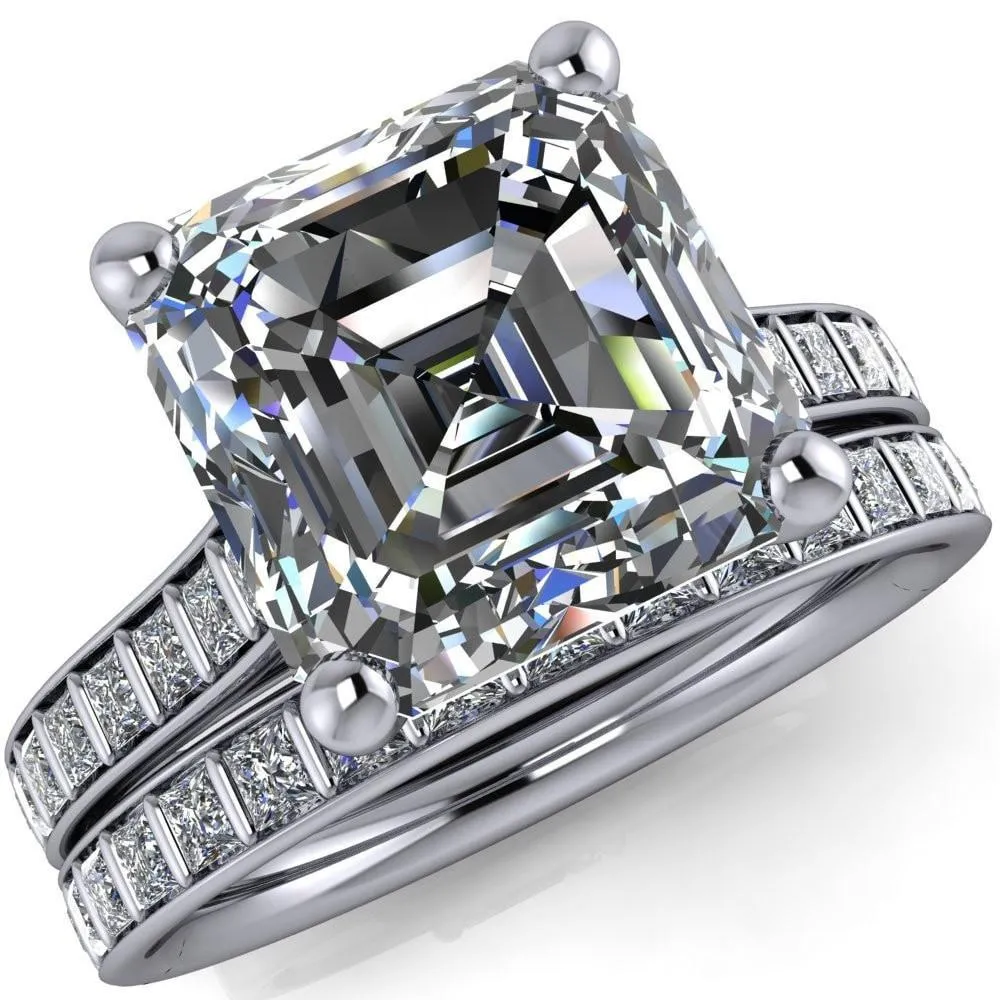 Sonia Asscher Moissanite 4 Prong Bar Shank Engagement Ring