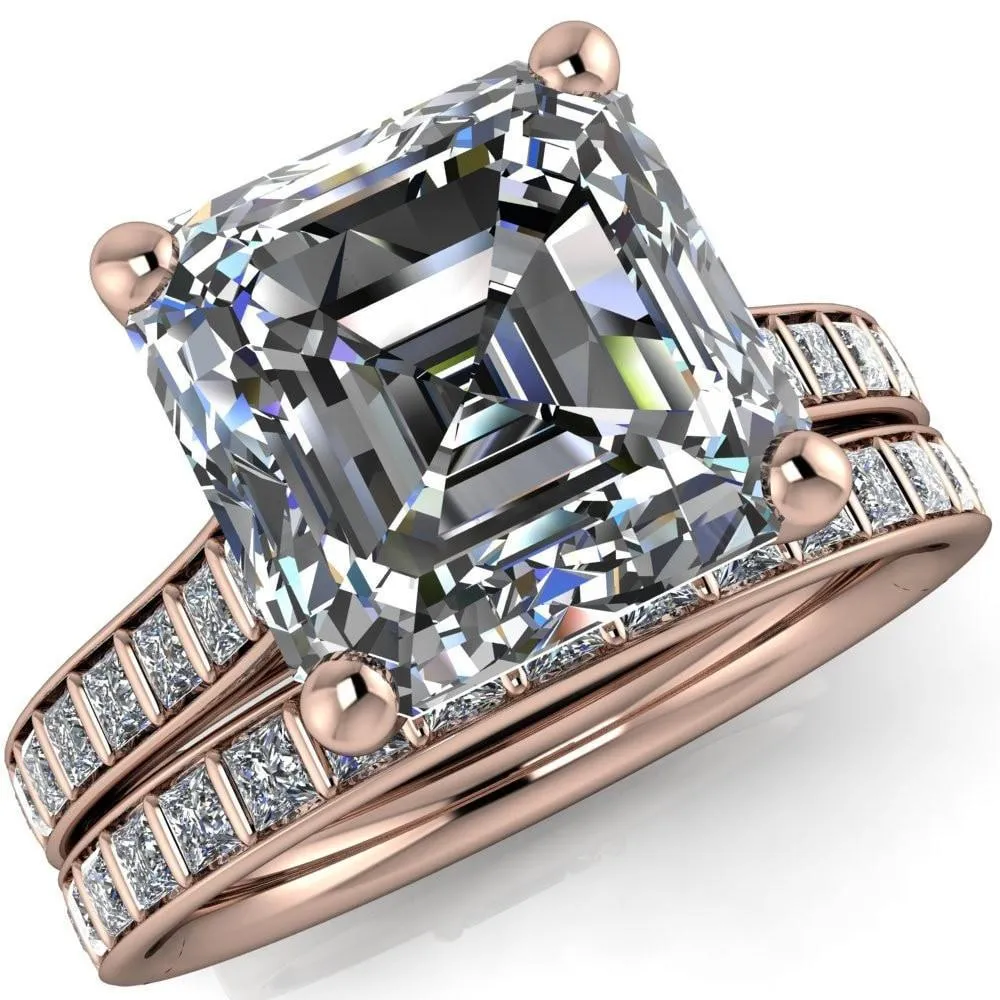 Sonia Asscher Moissanite 4 Prong Bar Shank Engagement Ring
