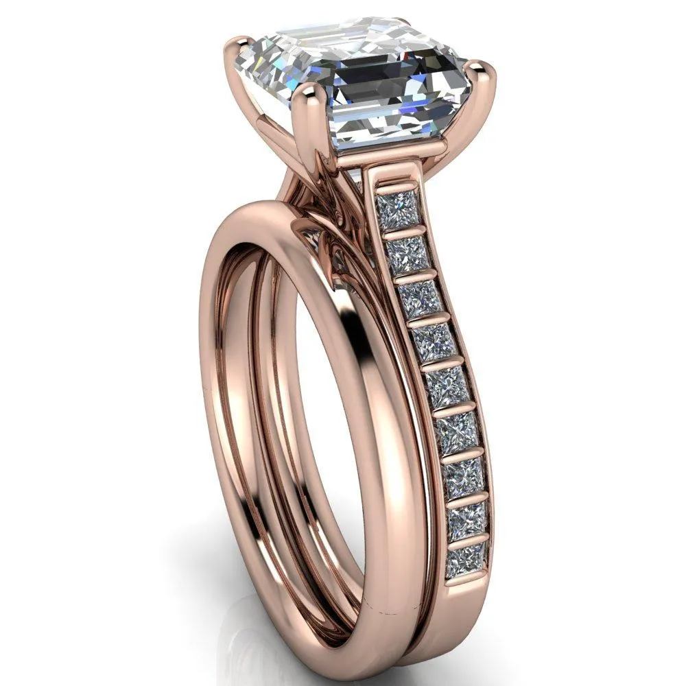 Sonia Asscher Moissanite 4 Prong Bar Shank Engagement Ring