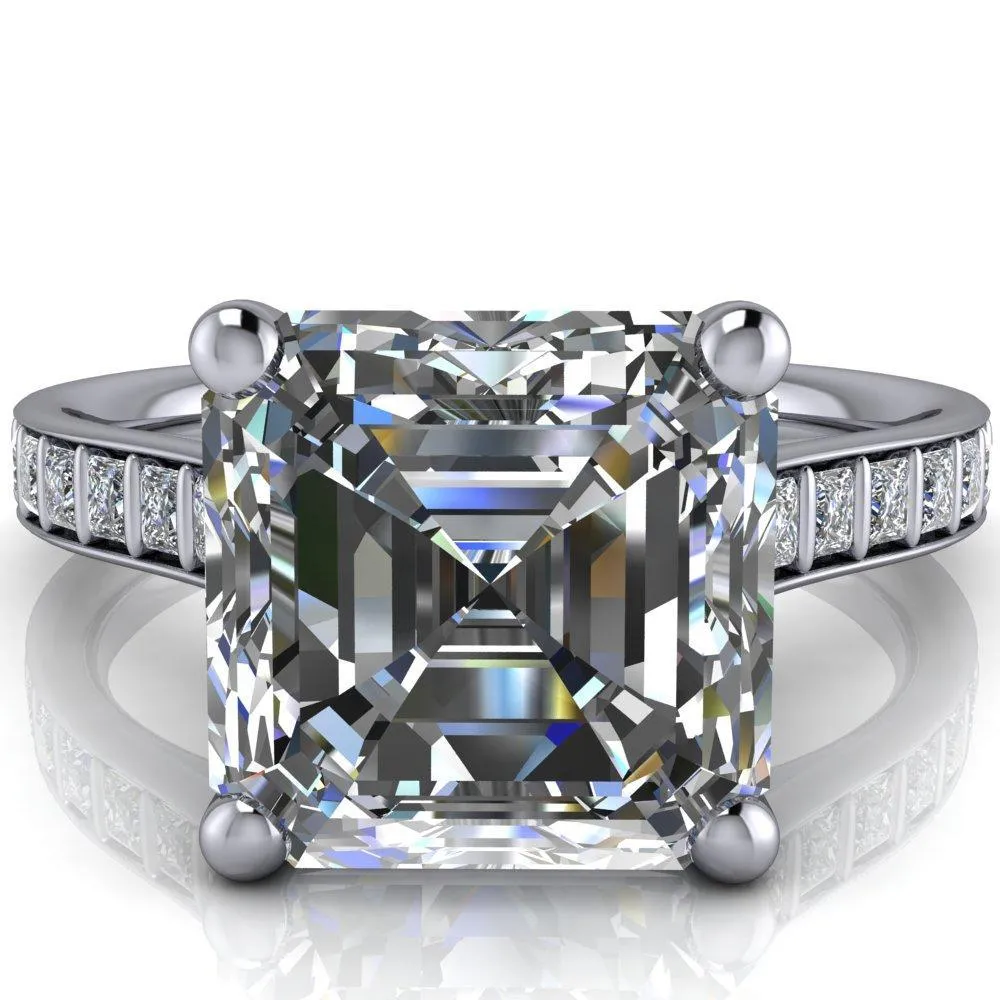 Sonia Asscher Moissanite 4 Prong Bar Shank Engagement Ring