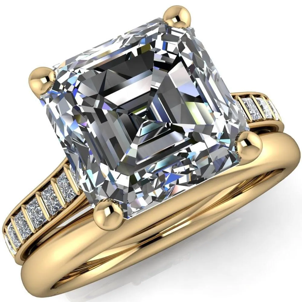 Sonia Asscher Moissanite 4 Prong Bar Shank Engagement Ring