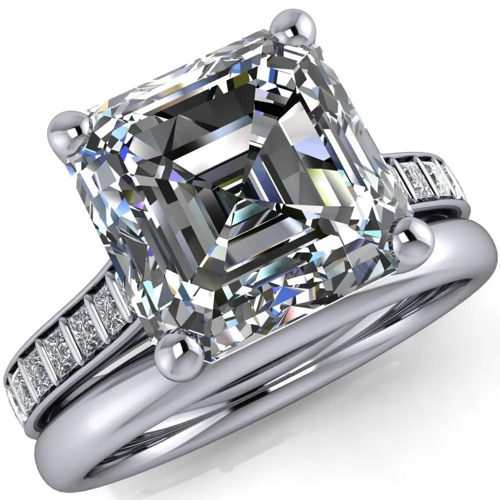 Sonia Asscher Moissanite 4 Prong Bar Shank Engagement Ring