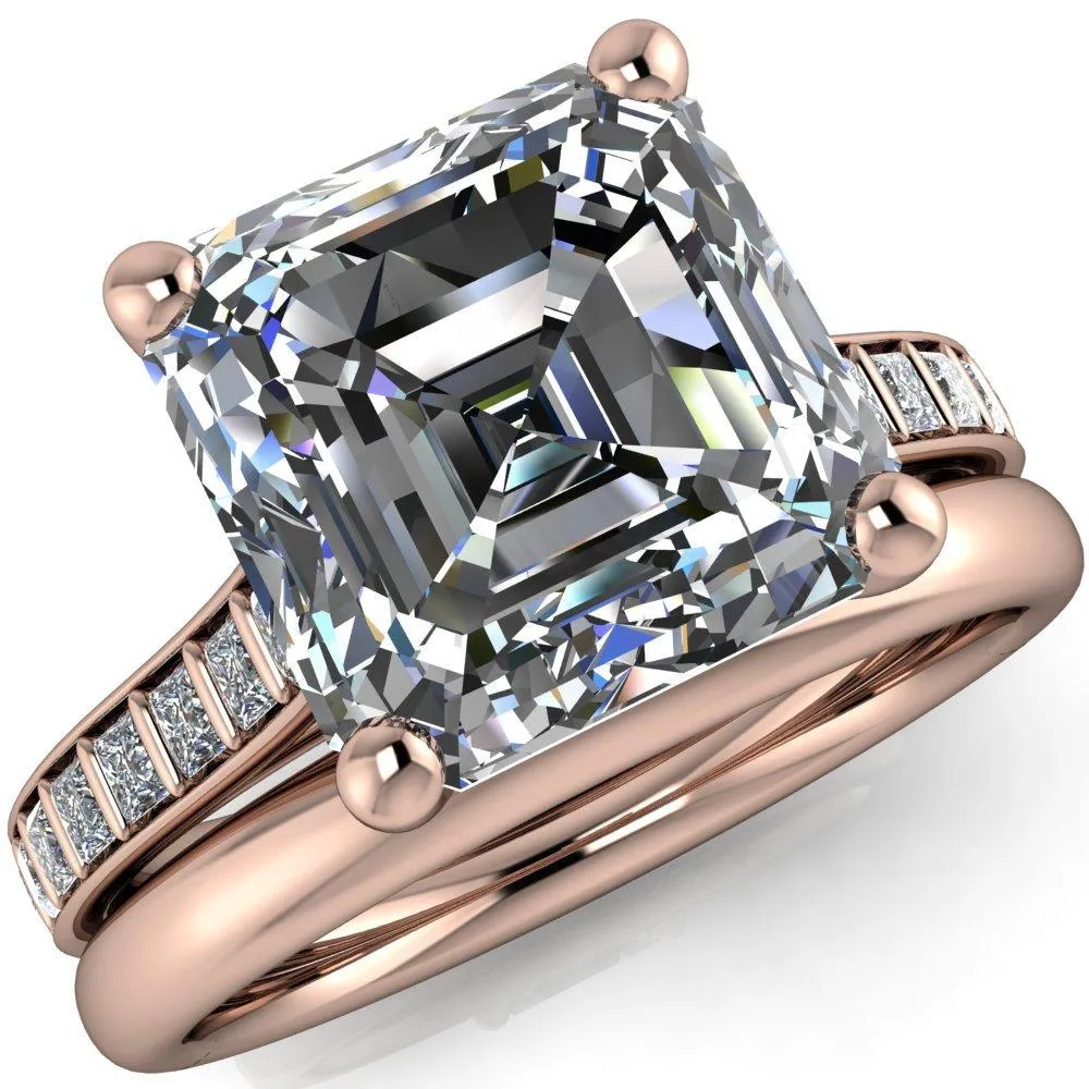 Sonia Asscher Moissanite 4 Prong Bar Shank Engagement Ring