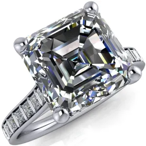 Sonia Asscher Moissanite 4 Prong Bar Shank Engagement Ring