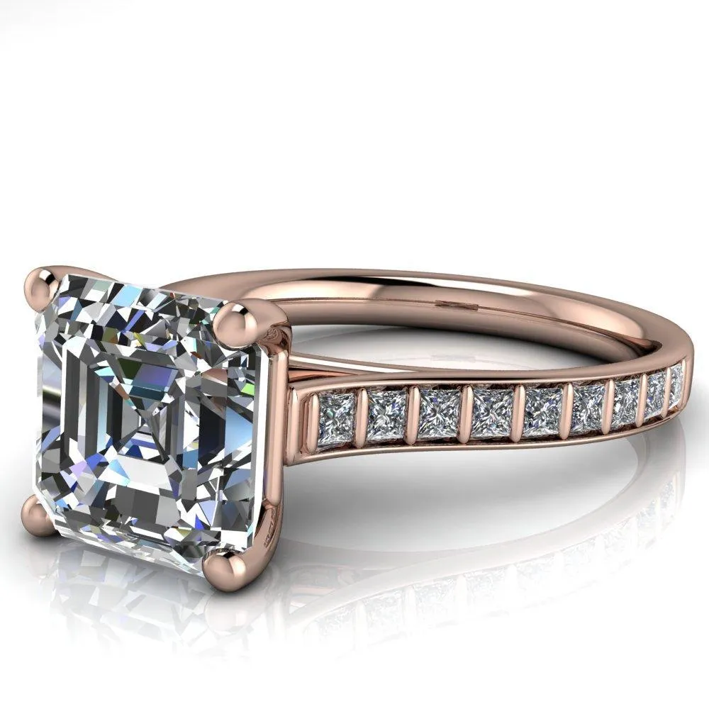 Sonia Asscher Moissanite 4 Prong Bar Shank Engagement Ring