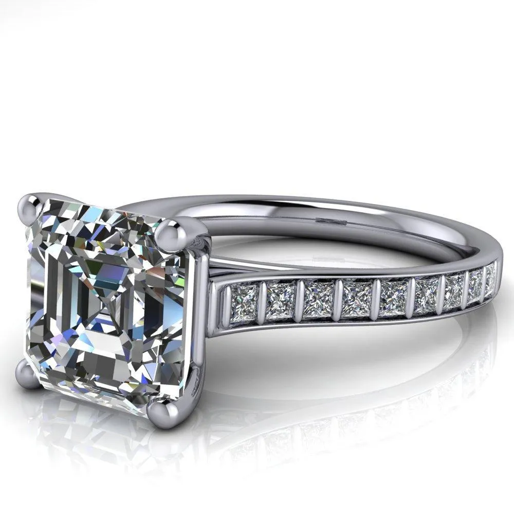 Sonia Asscher Moissanite 4 Prong Bar Shank Engagement Ring