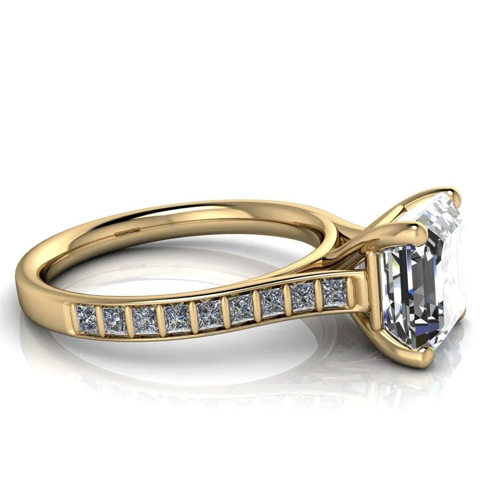 Sonia Asscher Moissanite 4 Prong Bar Shank Engagement Ring