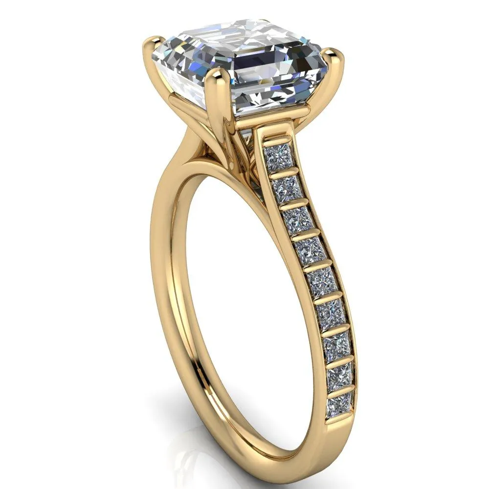 Sonia Asscher Moissanite 4 Prong Bar Shank Engagement Ring