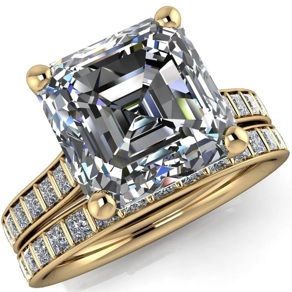 Sonia Asscher Moissanite 4 Prong Bar Shank Engagement Ring